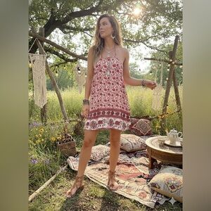 FINEJO Red and White Elephant Print Mini Dress XL